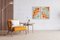 Natalia Roman, Yin Yang Golden Pattern Tile Composition con formas naranjas y turquesas, 2022, acrílico sobre papel de acuarela, Imagen 2