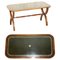 Vintage Green Leather & Mahogany Bevan Funnell Coffee Table 1
