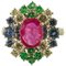 White Gold Cluster Ring with Ruby, Diamonds, Emeralds and Blue Sapphires, Image 1