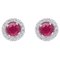18 Karat White Gold Stud Earrings with Rubies and Diamonds, Set of 2 1