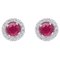 Boucles d'Oreilles en Or Blanc 18 Carats avec Rubis et Diamants, Set de 2 1