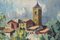 Paesaggio post impressionista con ulivi e chiesa, 1974, olio su tela, con cornice, Immagine 4