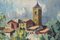 Post Impressionist Landscape with Olive Trees and Village Church, 1974, Oil on Canvas, Framed 4