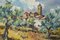 Paysage Post-impressionniste avec Oliviers et Église de Village, 1974, Huile sur Toile, Encadrée 3