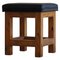Mid-Century Danish Brutalist Solid Pine Stool with Leather Upholstery, 1960s, Image 1