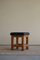 Mid-Century Danish Brutalist Solid Pine Stool with Leather Upholstery, 1960s, Image 7