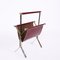Mid-Century Chromed Steel and Red Leather Magazine Rack from Alessandro Albrizzi, 1970s, Image 6