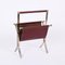 Mid-Century Chromed Steel and Red Leather Magazine Rack from Alessandro Albrizzi, 1970s 2