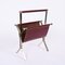 Mid-Century Chromed Steel and Red Leather Magazine Rack from Alessandro Albrizzi, 1970s, Image 4