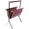 Mid-Century Chromed Steel and Red Leather Magazine Rack from Alessandro Albrizzi, 1970s 1