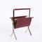 Mid-Century Chromed Steel and Red Leather Magazine Rack from Alessandro Albrizzi, 1970s 5