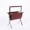 Mid-Century Chromed Steel and Red Leather Magazine Rack from Alessandro Albrizzi, 1970s, Image 5