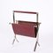 Mid-Century Chromed Steel and Red Leather Magazine Rack from Alessandro Albrizzi, 1970s 10