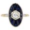 French Art Deco 18 Karat Yellow Gold Ring with Sapphire and Diamond, 1925s, Image 1
