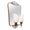 Vintage Brass Mirror with Flower Shaped Glass Lights, Italy, 1950s 6