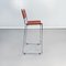 Hoher italienischer Mid-Century Modern Hocker aus braunem Leder & Stahl, 1980er 3