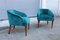 Italian Cherry Trees and Green Velvet Cockpit Armchairs, 1950s, Set of 2, Image 1