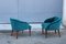 Italian Cherry Trees and Green Velvet Cockpit Armchairs, 1950s, Set of 2 8