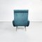 Moderner italienischer Mid-Century Sessel mit blauem Stoffbezug & Füßen aus Messing, 1950er 4