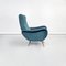 Moderner italienischer Mid-Century Sessel mit blauem Stoffbezug & Füßen aus Messing, 1950er 3