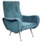 Moderner italienischer Mid-Century Sessel mit blauem Stoffbezug & Füßen aus Messing, 1950er 1