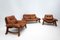 Mid-Century Cognac Leather Living Room Sofa and Chairs, 1960s, Set of 3 2