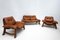 Mid-Century Cognac Leather Living Room Sofa and Chairs, 1960s, Set of 3 3