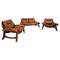 Mid-Century Cognac Leather Living Room Sofa and Chairs, 1960s, Set of 3 1