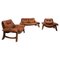 Sofá y sillas Mid-Century de cuero coñac, años 60. Juego de 3, Imagen 1