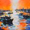 Liliane Paumier, Orange Sky Over the Port, 2022, Acrylique sur Toile 1
