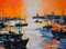 Liliane Paumier, Orange Sky Over the Port, 2022, Acrylic on Canvas 2