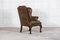 19th Century English Olive Leather & Mahogany Wingback Armchair 3