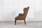 19th Century English Olive Leather & Mahogany Wingback Armchair 4
