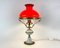 Belgian Table Lamp with Gilt Bronze and Red Glass Lampshade, 1970s, Image 2