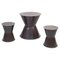Asian Modern Table and Stools in Brown Metal with Decoration, 1990s, Set of 3 1