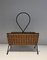Black Lacquered Metal and Rattan Magazine Rack, Image 3