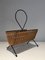 Black Lacquered Metal and Rattan Magazine Rack 1