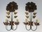 Vintage Messing Blumen Wandlampen, 2er Set 1