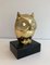 Brass Owl on Black Lacquered Wood Base 1