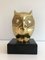Brass Owl on Black Lacquered Wood Base 2