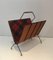 Magazine Rack in Black Lacquered Metal & Leather with Tile Fabrics 1