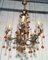 Golden Chandelier with Amber-Colored Glass Drops, 1940s 5