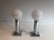 White Chrome Wall Lights with White Opaline Balls, Set of 2 3