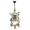 French Tole and Glass Polychrome Pastel Flower Cage Pendant Light, 1950s 1
