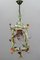 French Tole and Glass Polychrome Pastel Flower Cage Pendant Light, 1950s 4