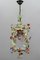 French Tole and Glass Polychrome Pastel Flower Cage Pendant Light, 1950s 6