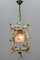 French Tole and Glass Polychrome Pastel Flower Cage Pendant Light, 1950s 3