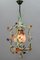French Tole and Glass Polychrome Pastel Flower Cage Pendant Light, 1950s 20