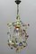 French Tole and Glass Polychrome Pastel Flower Cage Pendant Light, 1950s 8