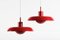 Petites Lampes à Suspension Modèle RA Mid-Century Rouges par Piet Hein pour Lyfa, Danemark, 1960s, Set de 2 1